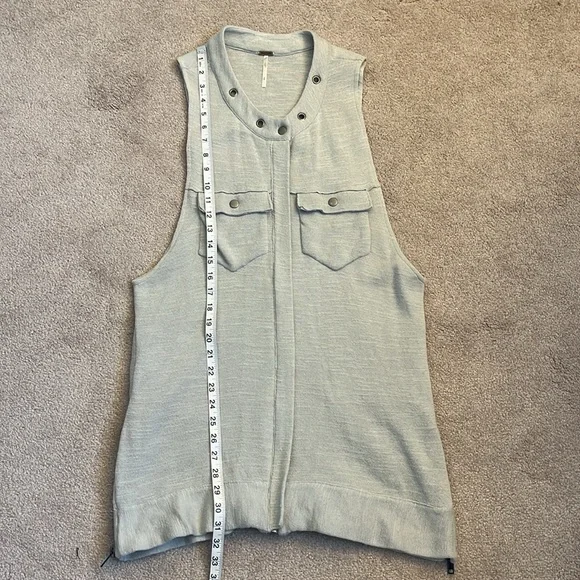 Free People Highway Slub Knit Vest Size S Light Gray Longline Zip Front - Picture 10 of 10